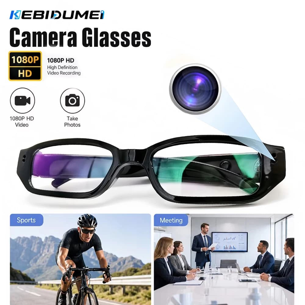 KEBIDUMEI Smart Glasses with 1080P HD Camera Cycling Glasses Video Recorder Wearable Support TF Card for Outdoor Sports Vlog