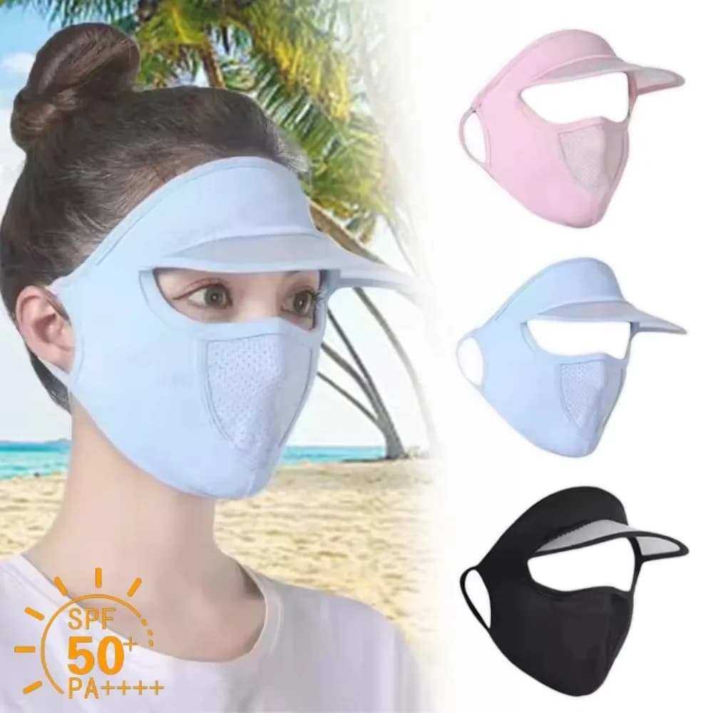 Maschera in Seta Ghiacciata per Ciclismo Outdoor, Protezione UV, Traspirante, con Visiera, Asciugatura Rapida, Copricapo con Elastico per Orecchie