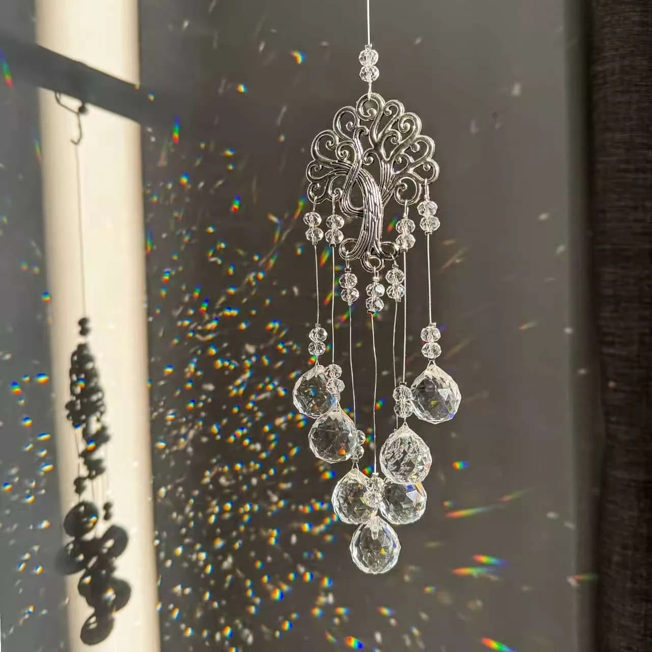 Crystal Suncatcher Metal Tree of Life Crystal Ball Prism Rainbow Maker Window Hanging Garden Decor