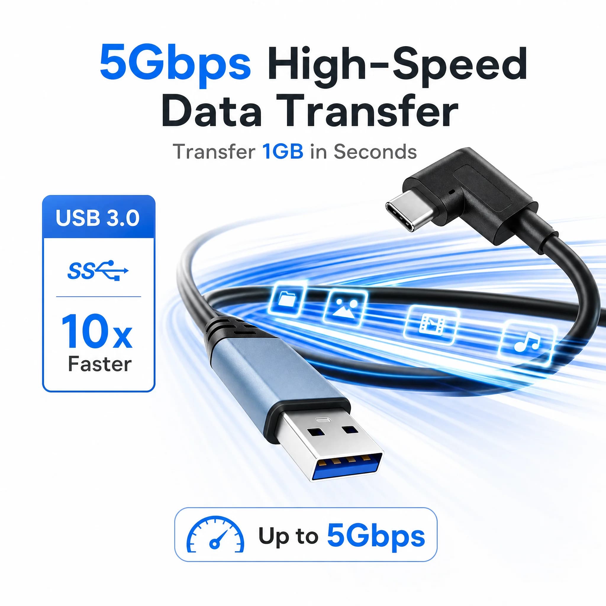 USB 3.0 Type C Extension Cable 90° Right Angle Type C Long Distance 5Gbps Data Cable 5-30M VR Link Cable for Camera Webcam VR