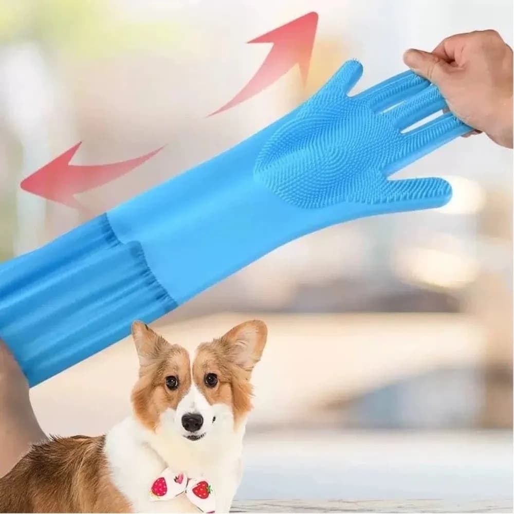 Guanti in Morbido Silicone per la Pulizia e la Toelettatura degli Animali Domestici, Guanto Allungato per Massaggio e Rimozione Peli, Anti-Morso per Cani e Gatti, Guanto per il Bagno e lo Shampoo