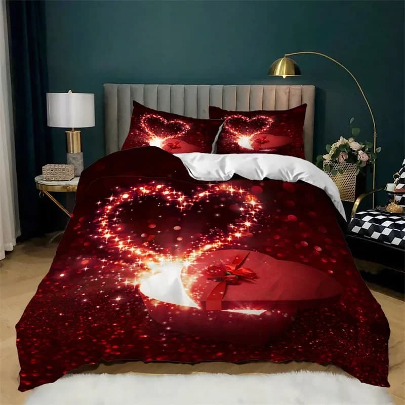 Set copripiumino con cuore d'amore Copripiumino con orso in microfibra Set di biancheria da letto morbida e romantica San Valentino per ragazze Decorazioni per la camera delle donne