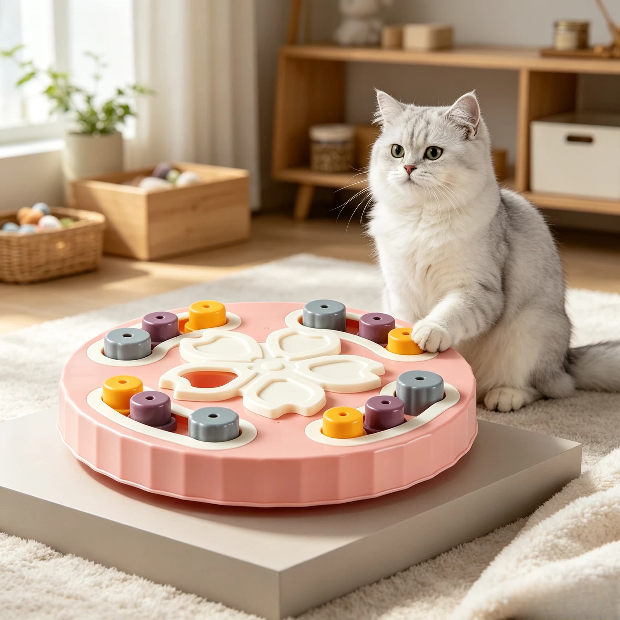 Interactive Pet Puzzle Slow Feeder Toy IQ Training Food Dispenser Bowl for Cats Kittens Small Dogs Mental Enrichment Game
