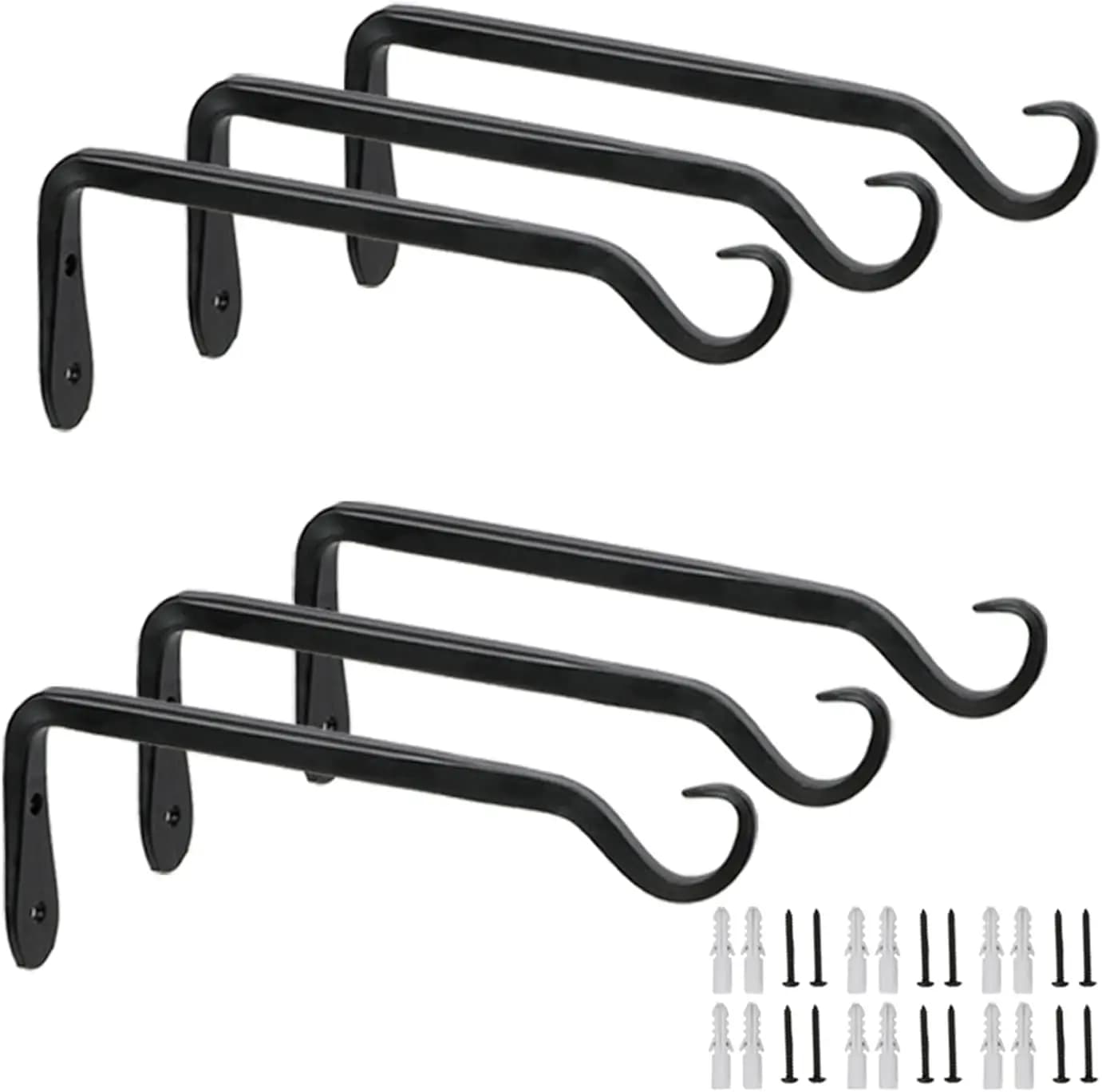 Set di 6 Ganci per Piante da 7 Pollici Resistenti - Ganci da Parete in Ferro Forgiato Verniciato a Polvere per Mangiatoie per Uccelli e Fioriere da Interno ed Esterno