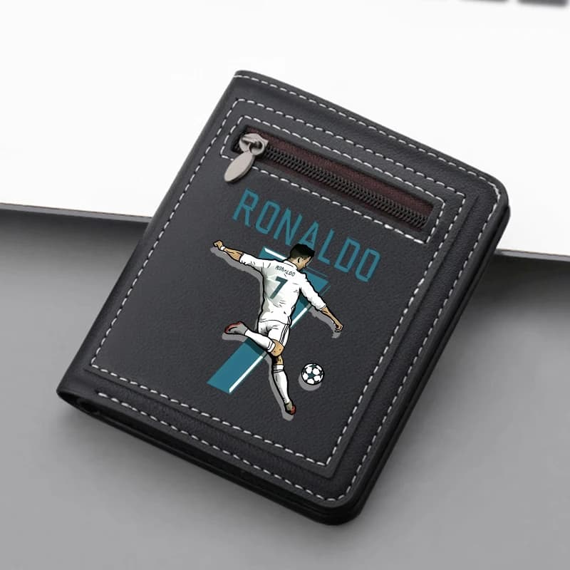 Portafoglio corto da uomo della serie Football Star, portamonete pieghevole alla moda con cerniera, porta carte d'identità CR7, regali di compleanno divertenti