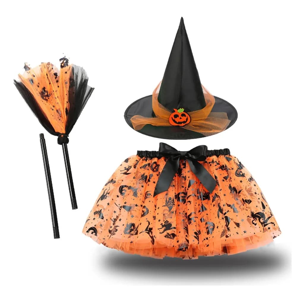 3 pieces/set wizard kids costumes Halloween fuck bright color kids dress witch set skirt short costume spikes cosplay