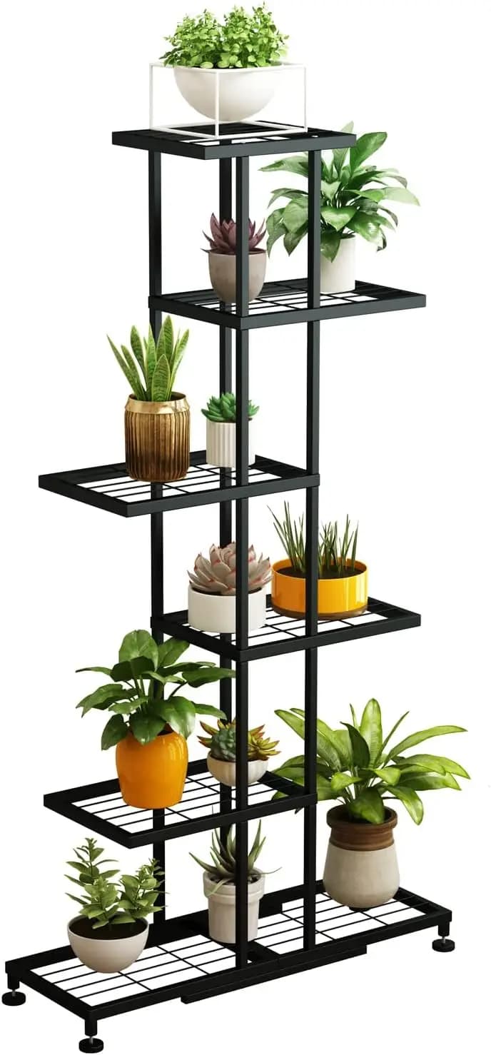 6-level metal plant support, flower rack for interior and exterior from 12 jars for patio, balcony, living room