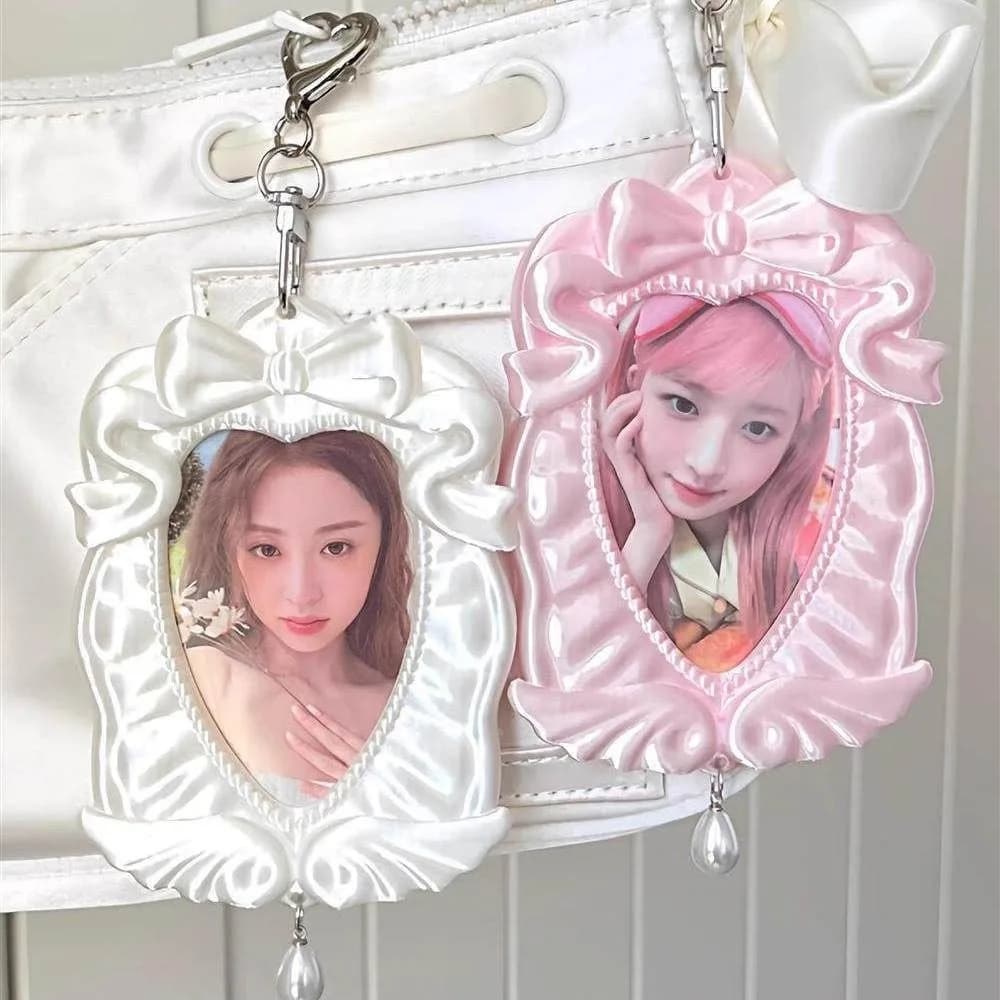 New 3 Inch Kpop Photocard Holder Bow Angel Picture Display Idol Photo Frame Storage Acrylic Card Holder Bag Pendant