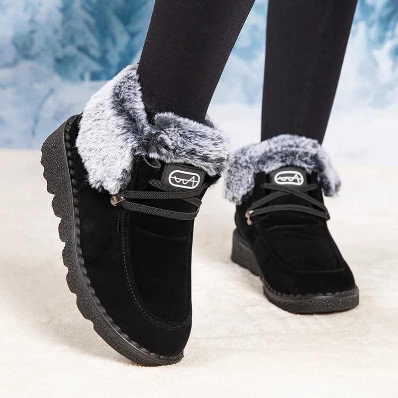 Stivali Invernali da Donna alla Moda con Suola Spessa e Fodera in Pelliccia, Scarpe da Neve Calde e Casual per Passeggiate all'Aperto