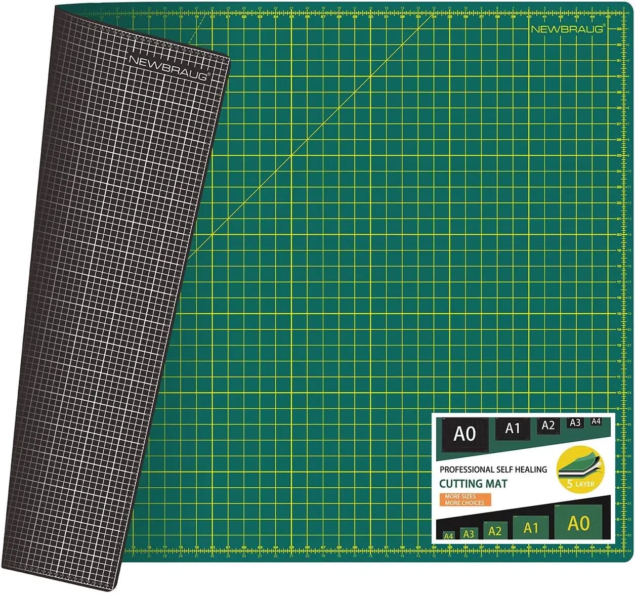 Tappetino da taglio grande 36x48, autoriparante, a doppia faccia, 5 strati, grande tagliere per taglierine rotanti, quilting, cucito, artigianato, tessuti e scrapbooking, verde/nero