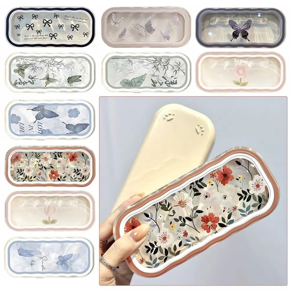 Custodia per Occhiali in Plastica con Fiocco, Trasparente, Portatile, a Forma di Farfalla e Fiore, per Occhiali da Sole e da Vista