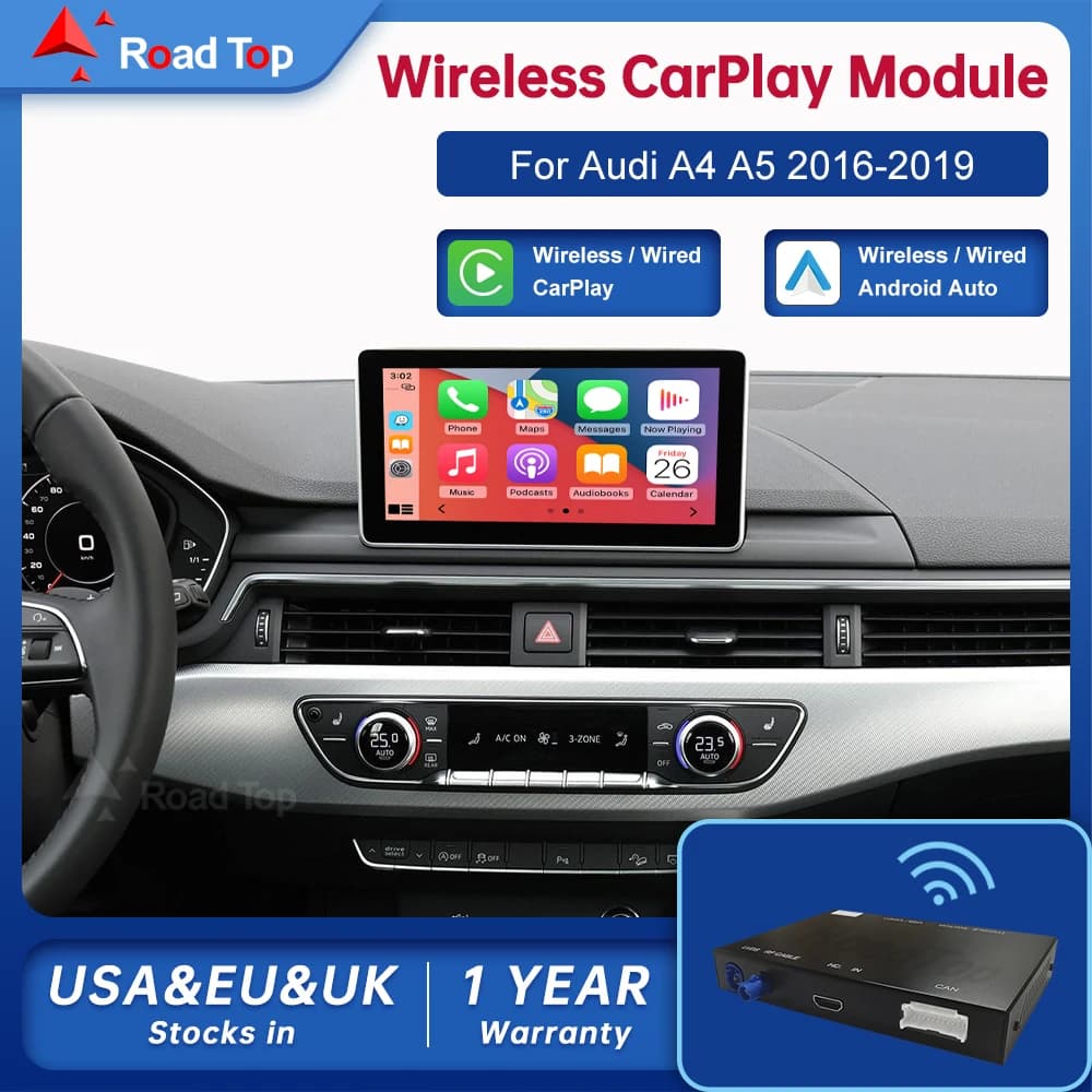 Road Top Wireless Android Auto per Audi Car A4 A5 2016-2019 Interfaccia Carplay Mirror Link Air Play