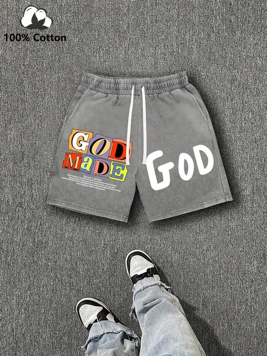 Mens Retro Casual Washed Cotton Shorts Loose Fit Summer Beach Shorts