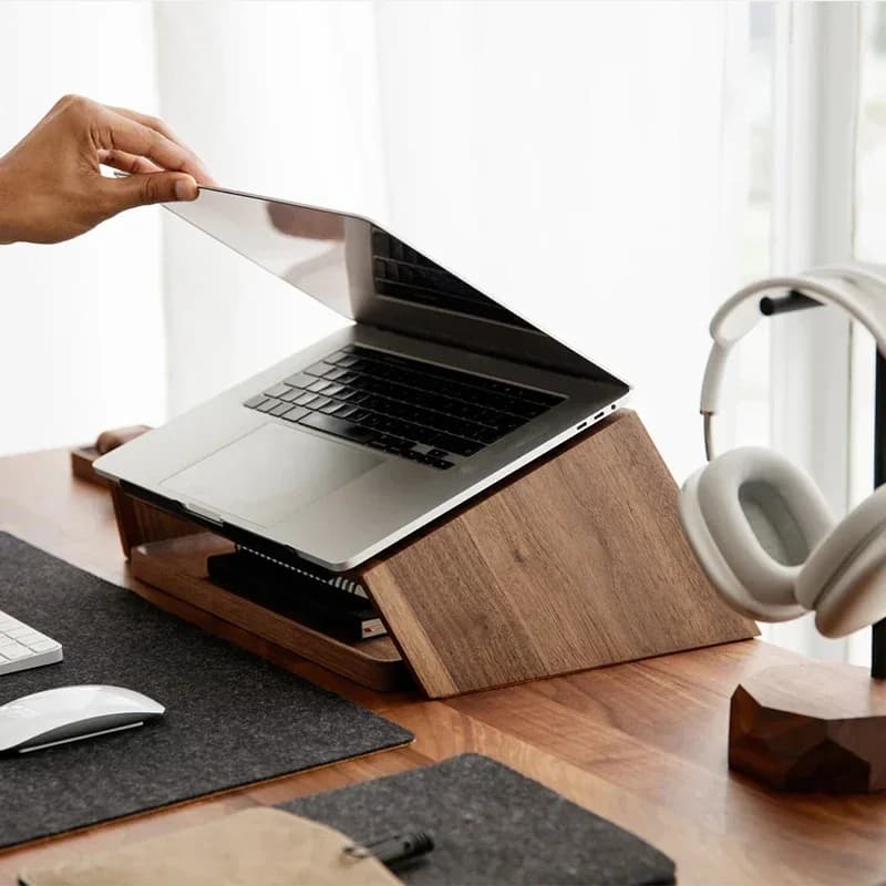 Support for height increase in black North American walnut Table notebook support Inclined design Computer desk Rack for durable monitor