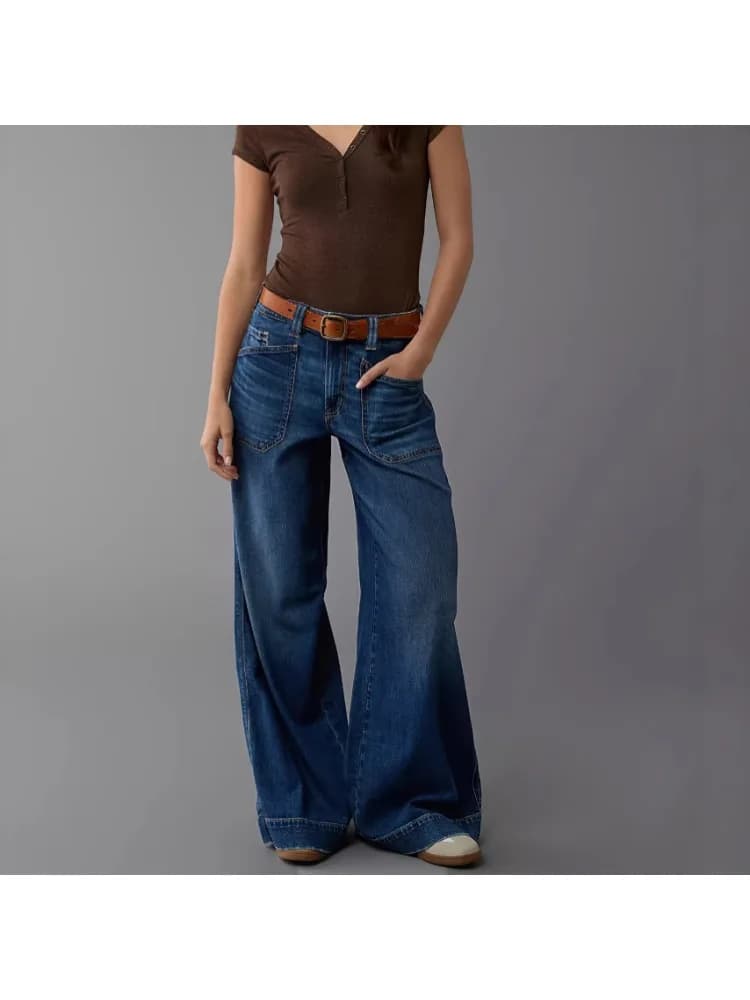 Minimalist Korean Ins Raw Hem Flared Jeans, Spring Autumn Elastic Waist All-Match Student Casual Denim Trousers