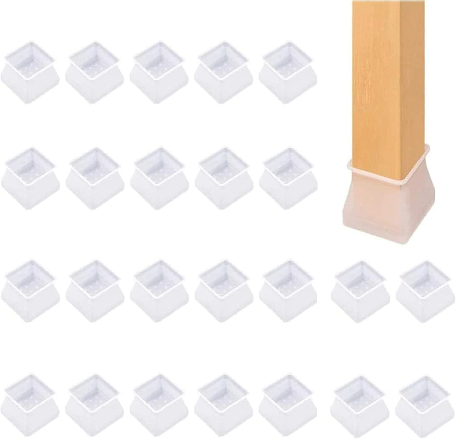 16/24Pcs Soft Silicone Chair Leg Caps Floor Protector Square Foot Furniture Feet Covers for Scratches Noise Long Lasting Damage