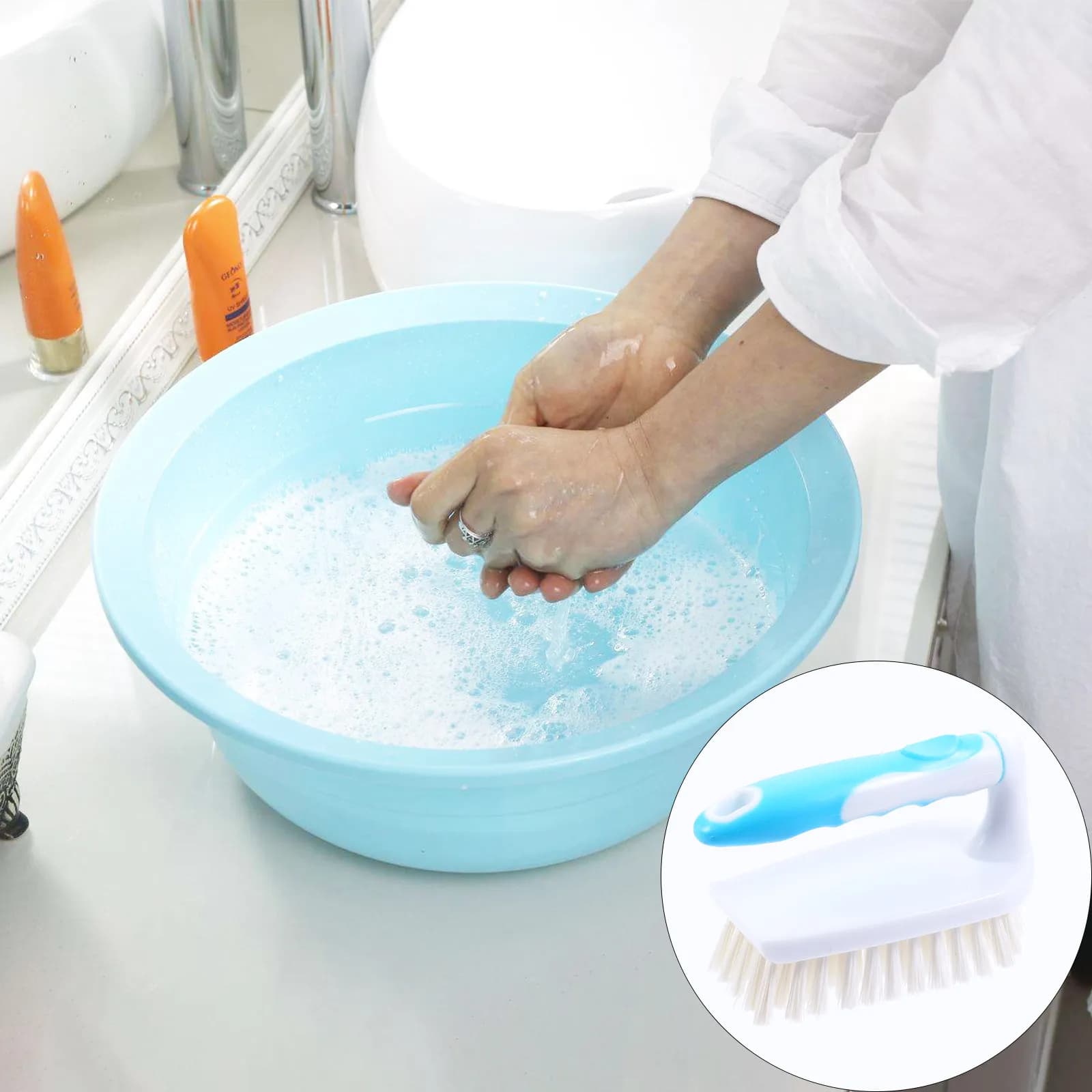 Set di 2 Spazzole in Ferro per Bucato con Setole Dense e Manico Ergonomico per Pulizia di Scarpe, Pavimenti e Vasche da Bagno, Multiuso per la Casa