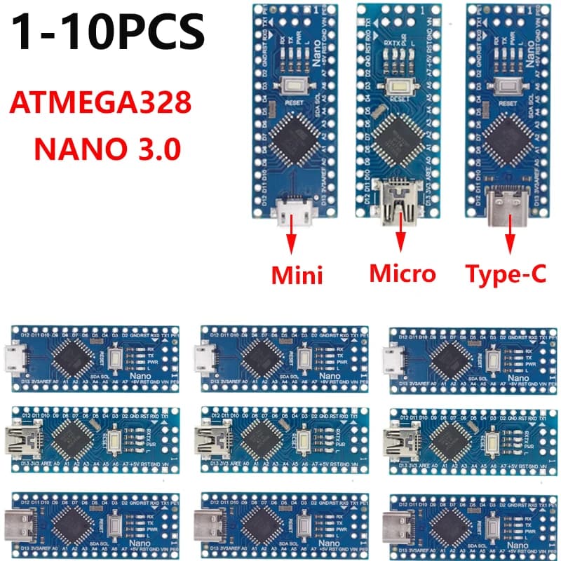 Mini / Type-C / Micro USB Nano 3.0 Con controller Nano compatibile con bootloader per driver USB arduino CH340 16Mhz ATMEGA328PB