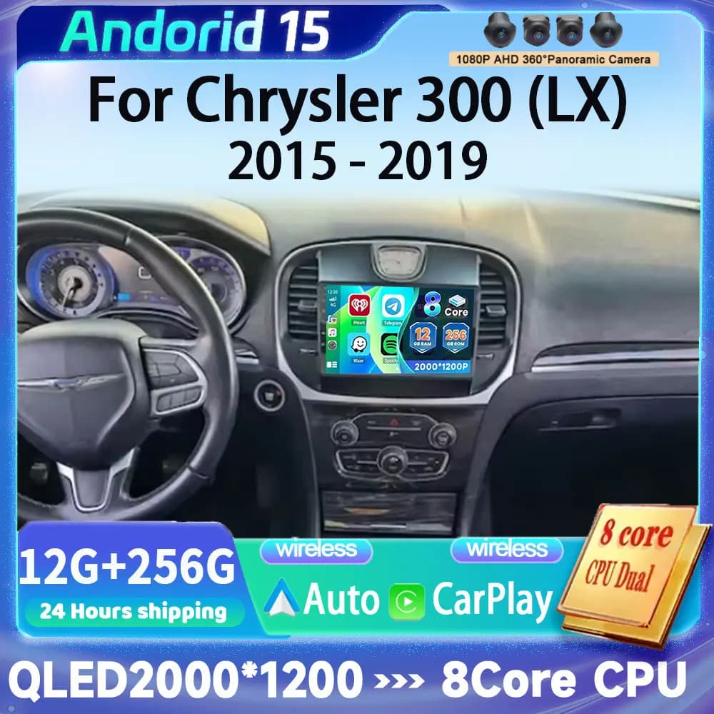 Android 15 per Chrysler 2015-2019, per Chrysler 300 (LX) Lettore Multimediale Wireless Carplay con WiFi 4G DSP