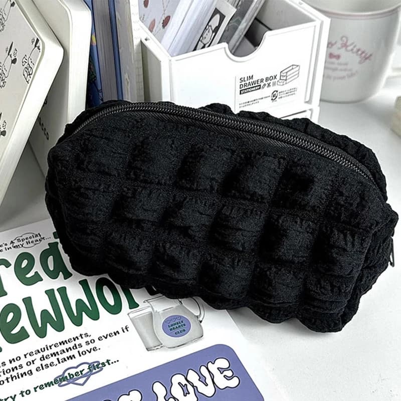 Solid Color Large Capacity Cosmetic Pouch Creative Pillow Shape Pencil Case Girls School Stationery Bag