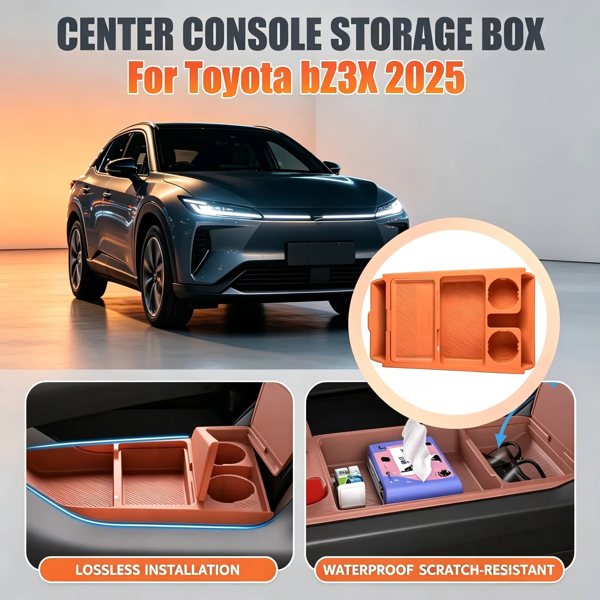Car Interior Silicone Drop-in Storage Tray With Sunglasses Holder Fit Toyota bZ3X 2025 Auto Accessories