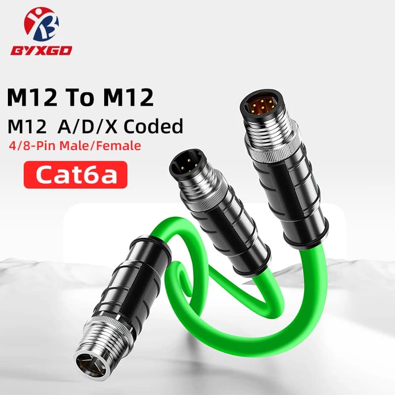 Cavo Ethernet da M12 a M12, cavo di rete industriale PoE ad alta flessibilità CAT6A, connettore M12 codificato A/D/X, estensione M12 a 4/8 pin