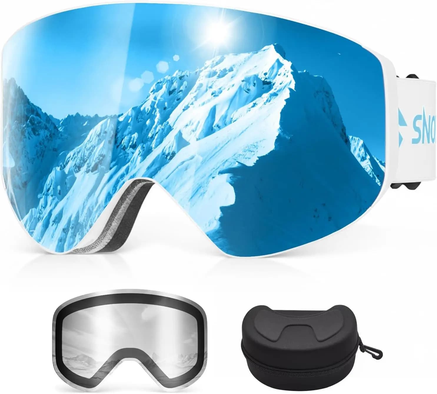 Occhiali da Sci Snowalva, Occhiali da Snowboard con 2 Lenti Magnetiche Staccabili Antiappannamento UV400 per Uomini e Donne Adulti