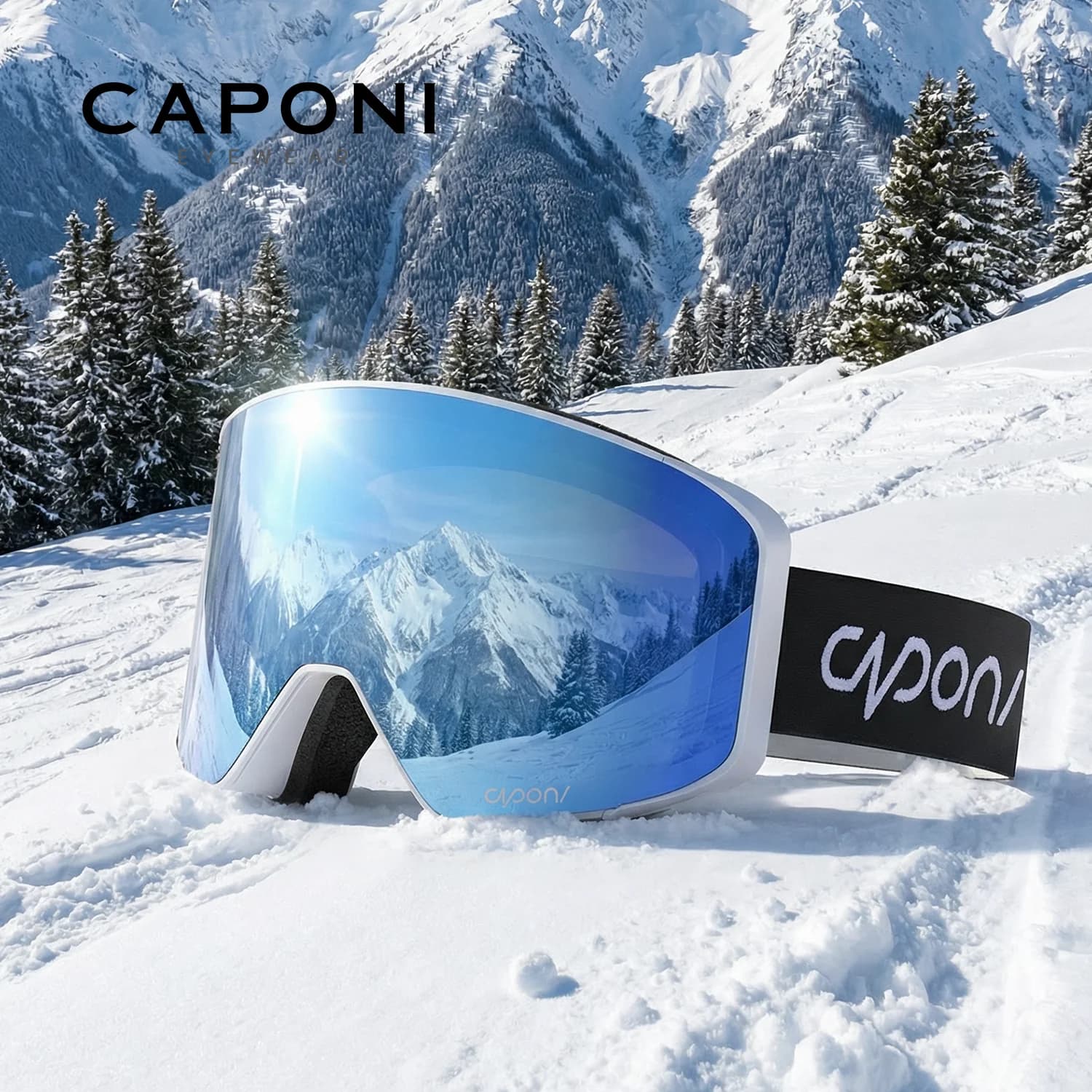 CAPONI Occhiali da sci di lusso Anti-appannamento UV400 Occhiali da neve Occhiali da sole per motoslitta Sport all'aria aperta Occhiali da sci antiriflesso CP35727
