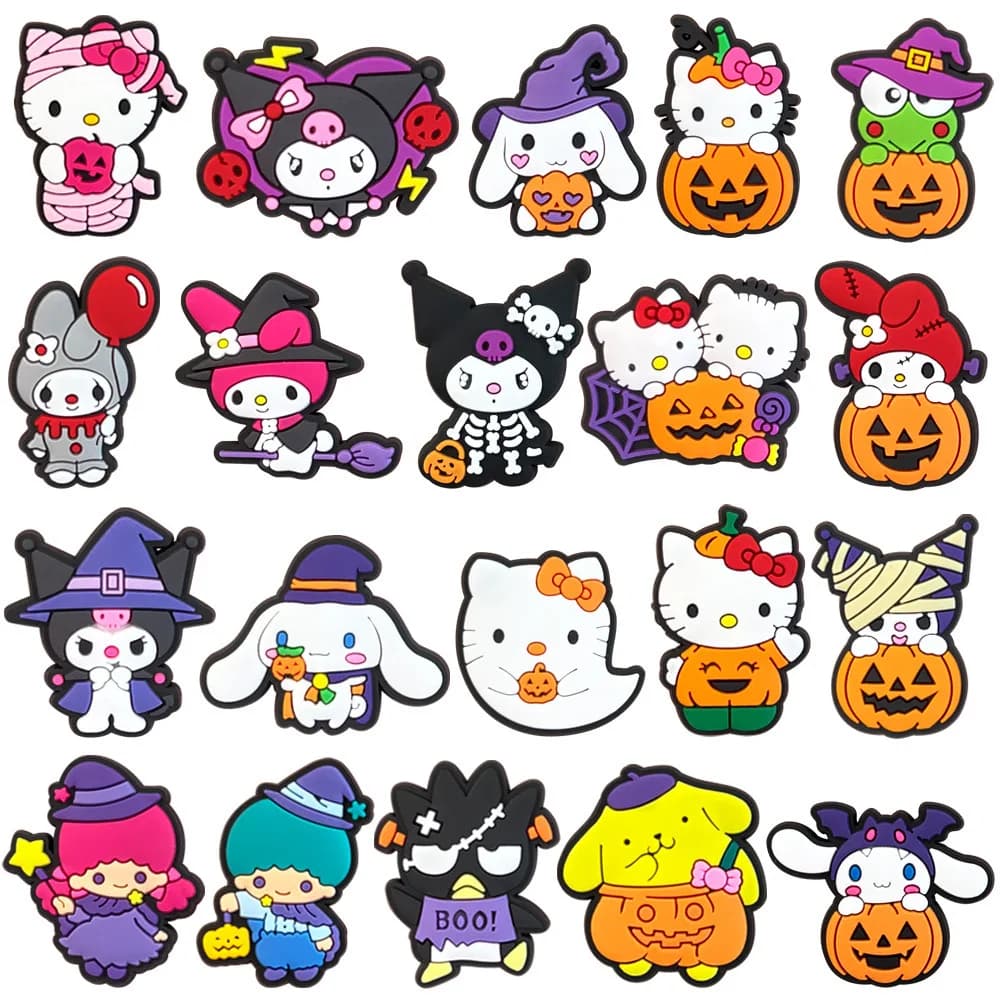 20Pcs Sanrio Series Halloween Kitty Shoe Charms Shoes Decorations Accessories For Clogs Bogg Bag Bubble Slides Sandals