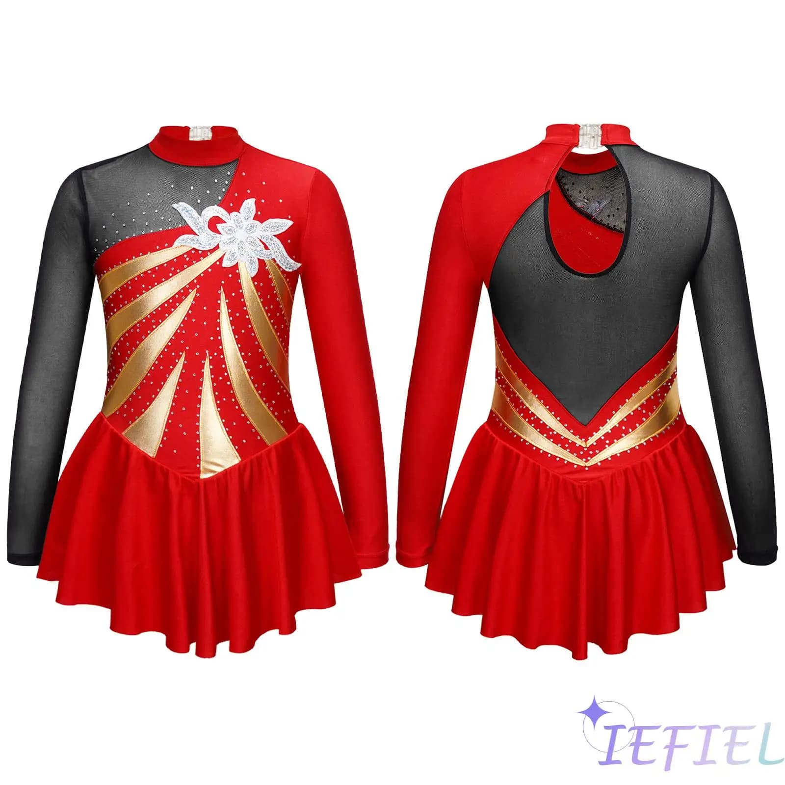 Paillettes decorate floreali con schiena cava, balletto lirico, vestito da ballo, costume da pattinaggio su ghiaccio, vestiti da competizione di danza per ragazze
