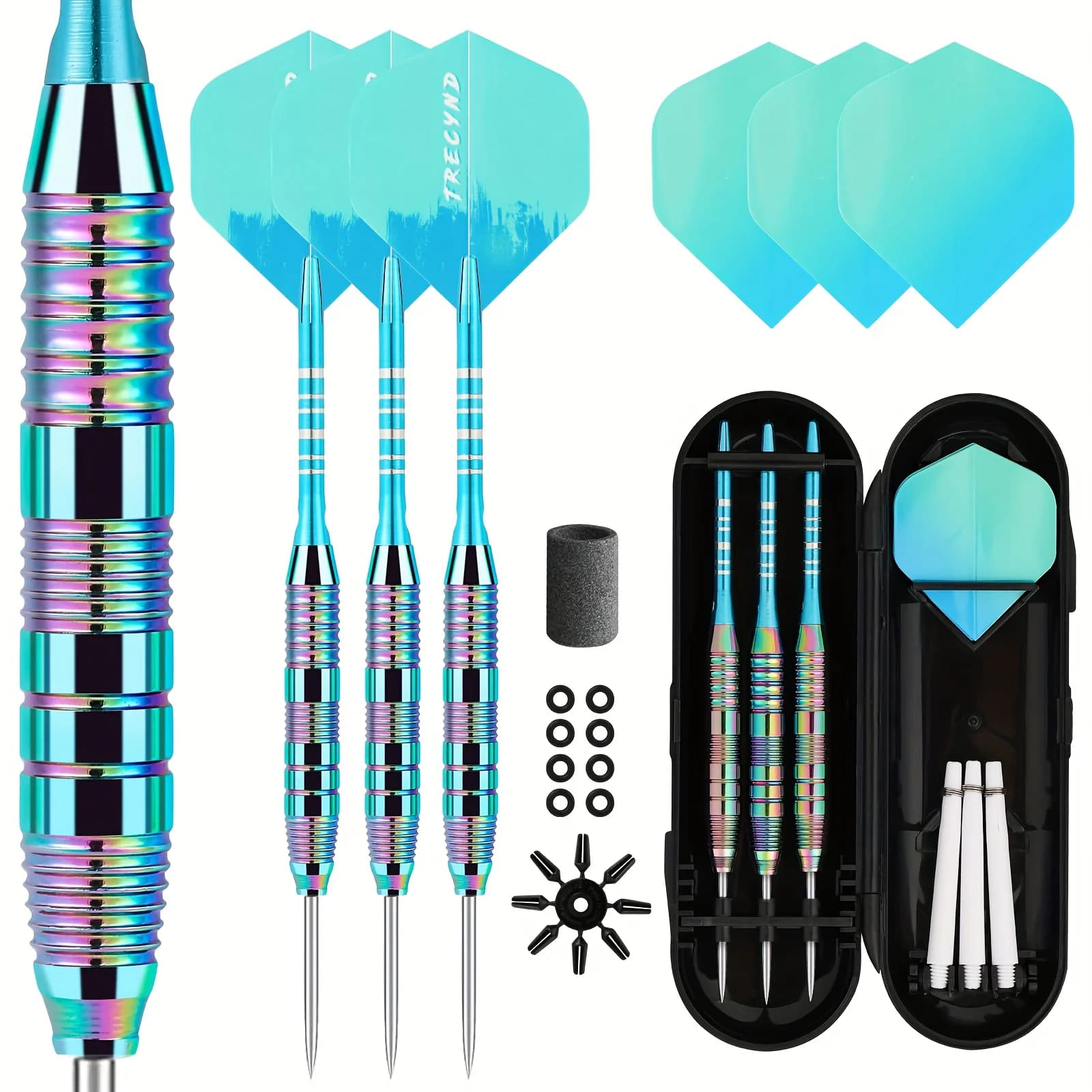 Premium Steel Tip Darts Set, Iridescent Electroplated Purple Darts Kit with Replacement Flights Shafts & Carry Case, Competition