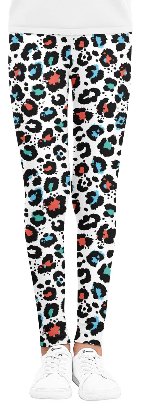Leggings Casual Quotidiani per Ragazze, Leggings Elasticizzati Bianchi con Stampa Leopardata