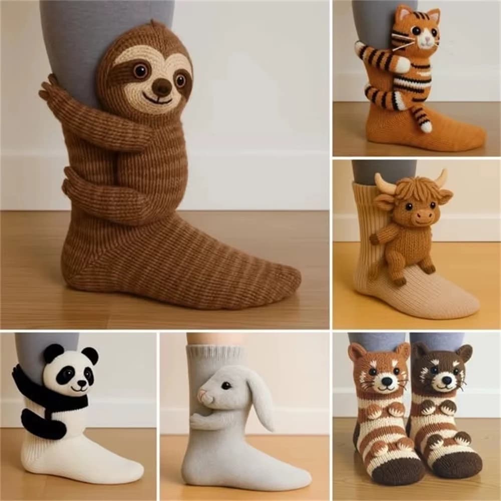 1 paio di calzini carini con animali lavorati a maglia 3D, comodi calzini spessi e caldi in peluche per donne, adolescenti, bambini, casa, regalo per le vacanze invernali
