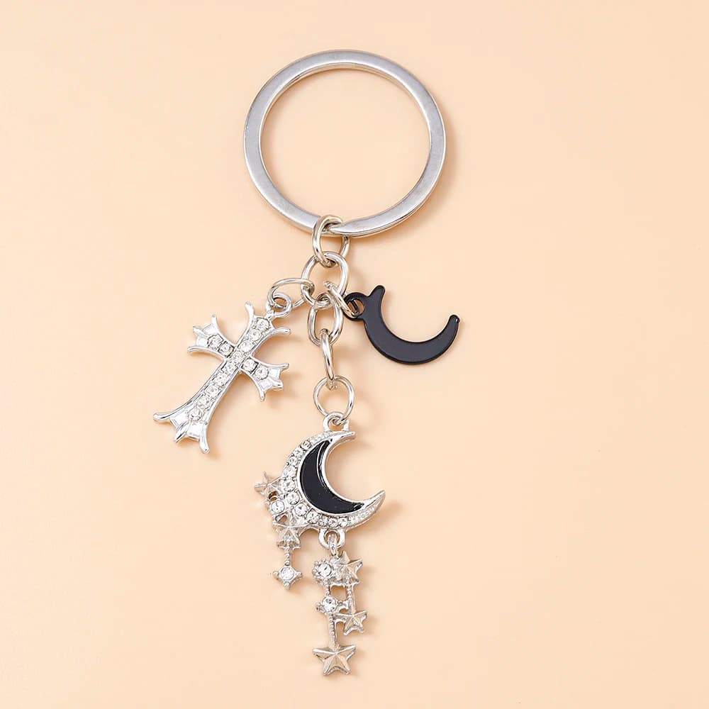 Delicate Y2K Crystal Star Moon Keychain Cross Key Ring Pendants for Women Girls Handbag Decor DIY Handmade Jewelry Gifts