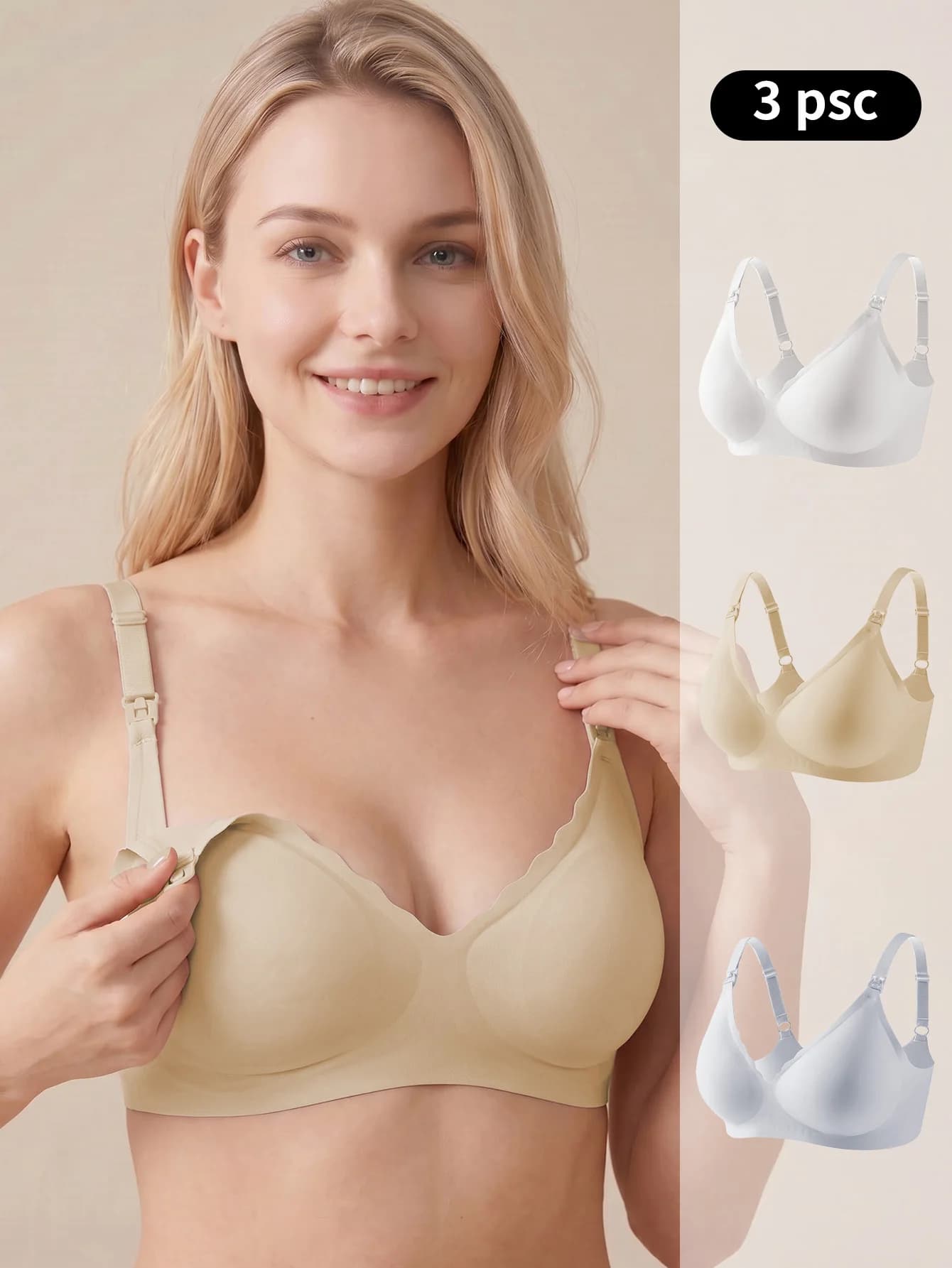 Maternity Nursing Bra 3-Pack With Easy-Lift Fastening For Convenient Breastfeeding, Seamless Breathable Wire-Free Sleepwear