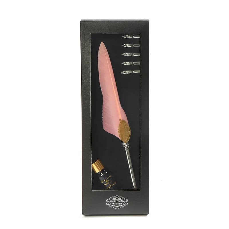 Quill Fountain Pen Gift Set Dipped In Water Peacock Advertising Marker Top Grade Business Gift Calligraphy Pen Feather Pen