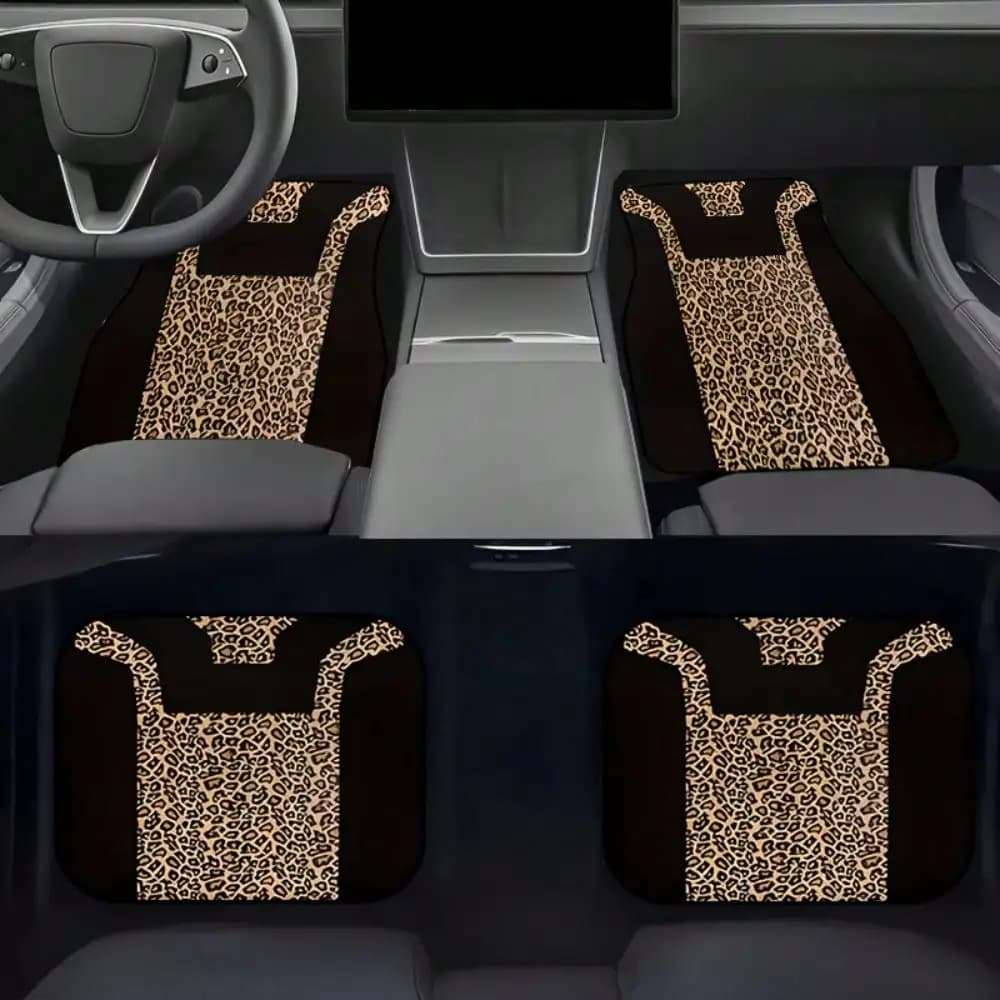 Tappetini universali in gomma antiscivolo con stampa leopardata, 2 pezzi/4 pezzi - Universali, antiscivolo, protezione e decorazione degli interni dell'auto