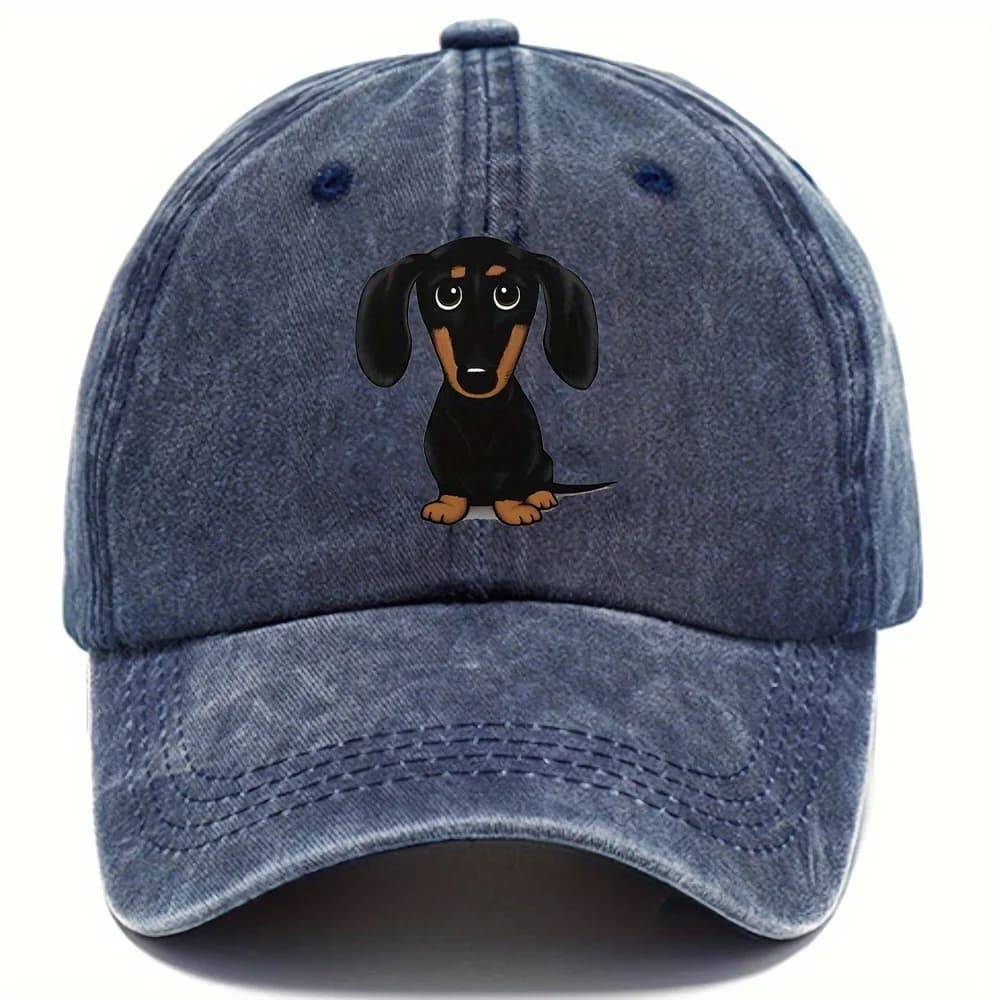 Berretto da baseball unisex con ricamo per cani da 1 pezzo Sport all'aria aperta lavato in poliestere regolabile stampato adatto per la spiaggia delle vacanze.
