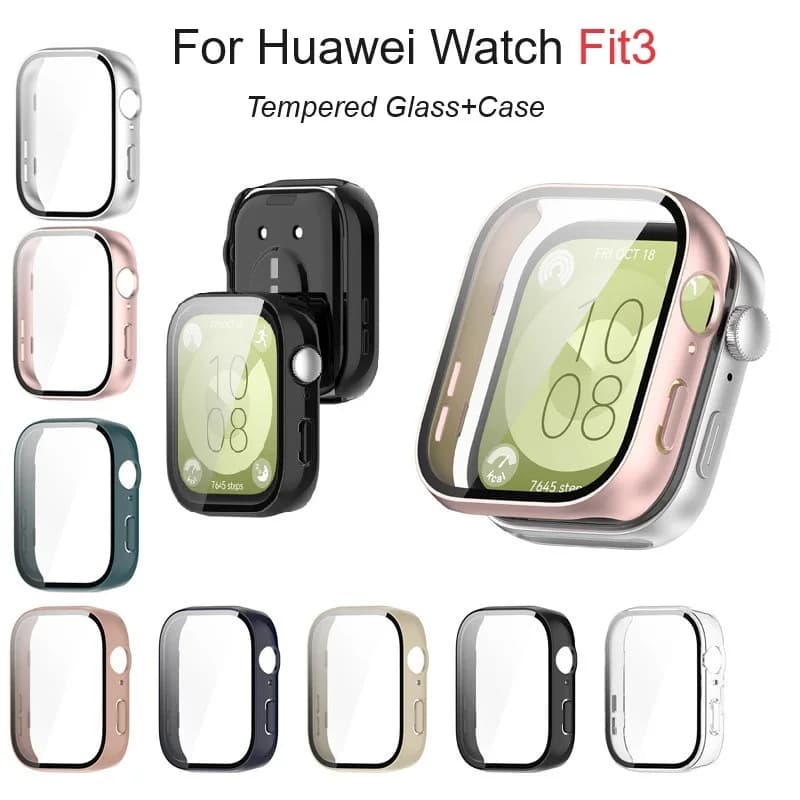 Vetro temperato + custodia per Huawei Watch Fit3 Proteggi schermo completo Paraurti rigido per PC SmartWatch Cover antigraffio