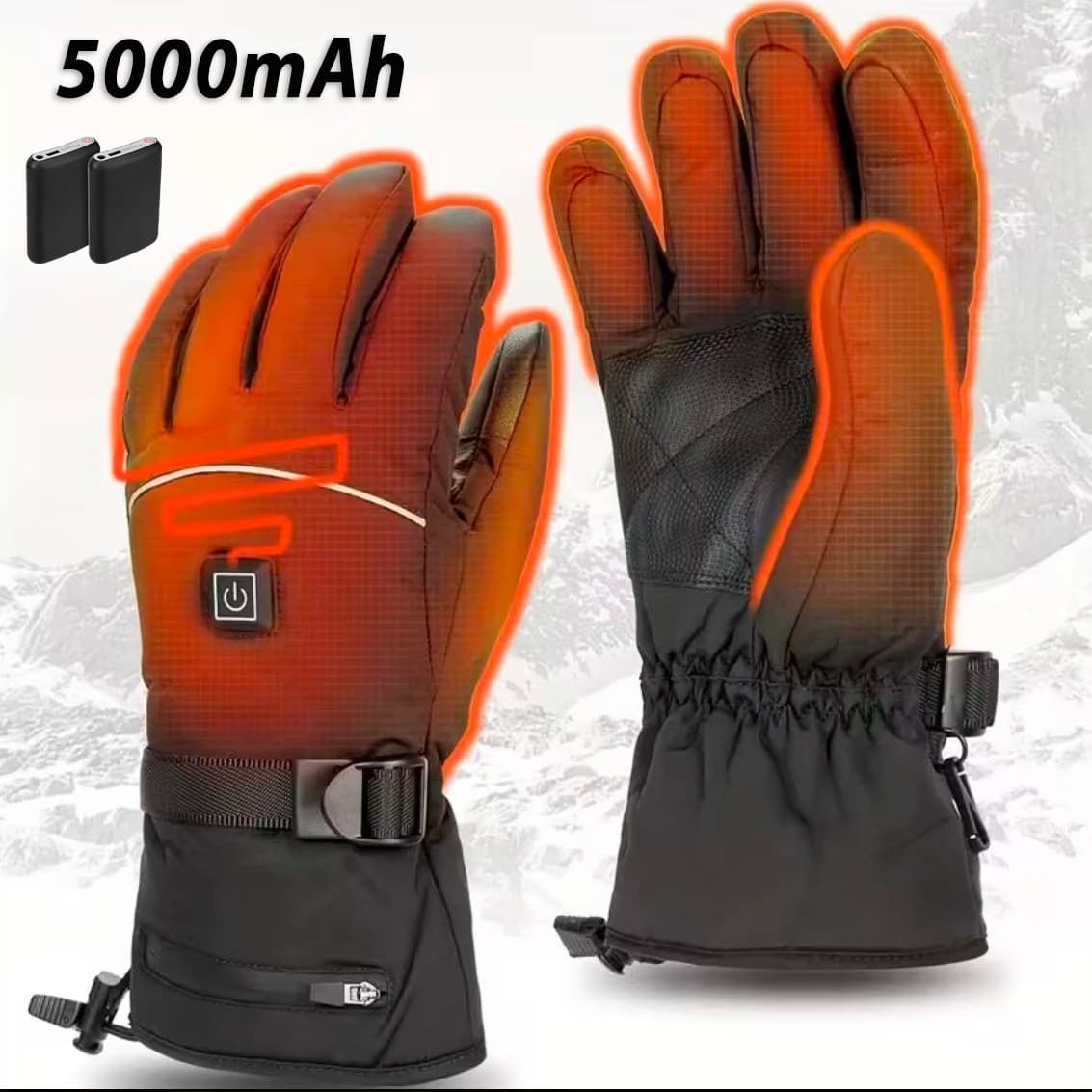 Guanti riscaldati elettrici Batteria ricaricabile da 5000 mAh Guanti da moto da sci invernali impermeabili Scaldamani touchscreen Uomo Donna