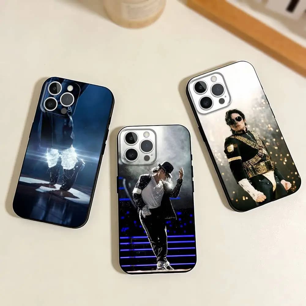 Cover per iPhone K-King of Pop M-Michael Jackson in morbido silicone nero per modelli 17, 16, 15, 14, 13, 12, 11 Plus, Pro Max, XS