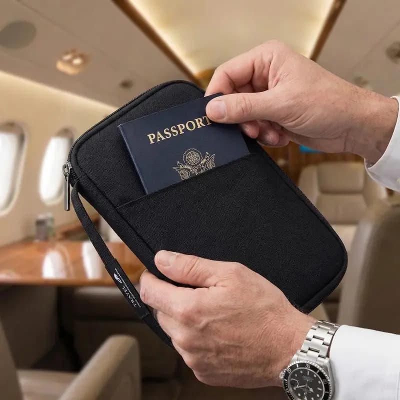 Porta Passaporto Impermeabile Multifunzione con Cerniera, Custodia Protettiva per Documenti, Accessorio da Viaggio