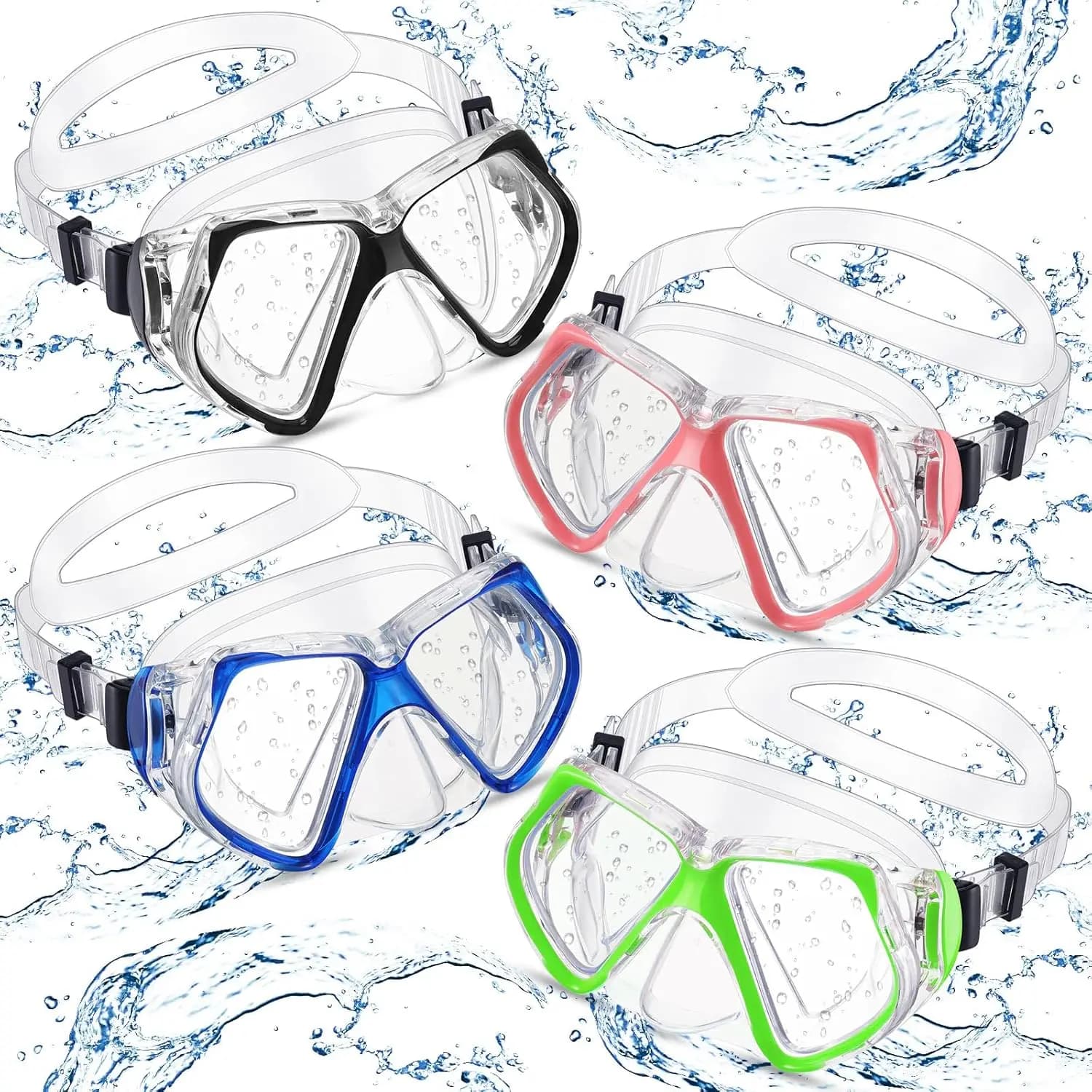 Occhialini da Nuoto per Adulti in 4 Pezzi con Copertura per il Naso, Maschera da Snorkeling in Vetro Temperato per Giovani e Adulti