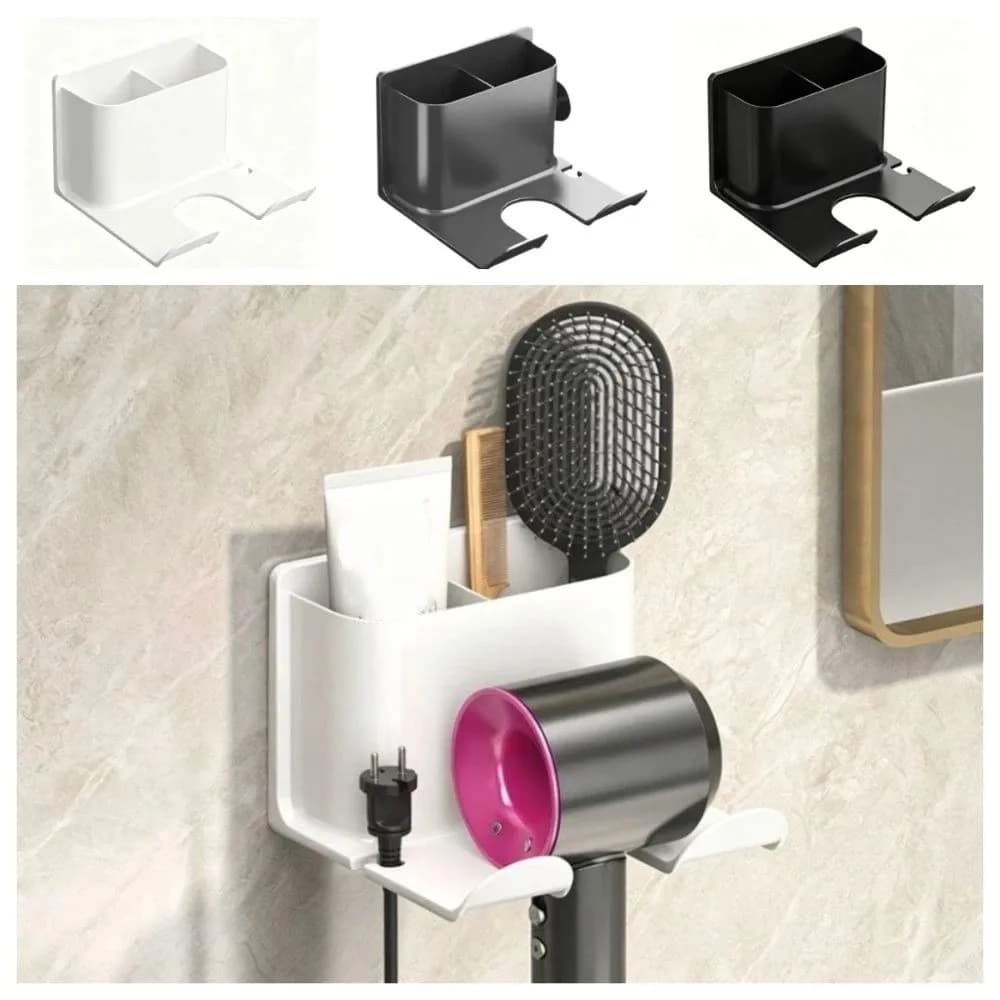Non Perforated Hair Dryer Holder Portable Self-adhesive Hair Straightener Stand Multiple Compartments Durable