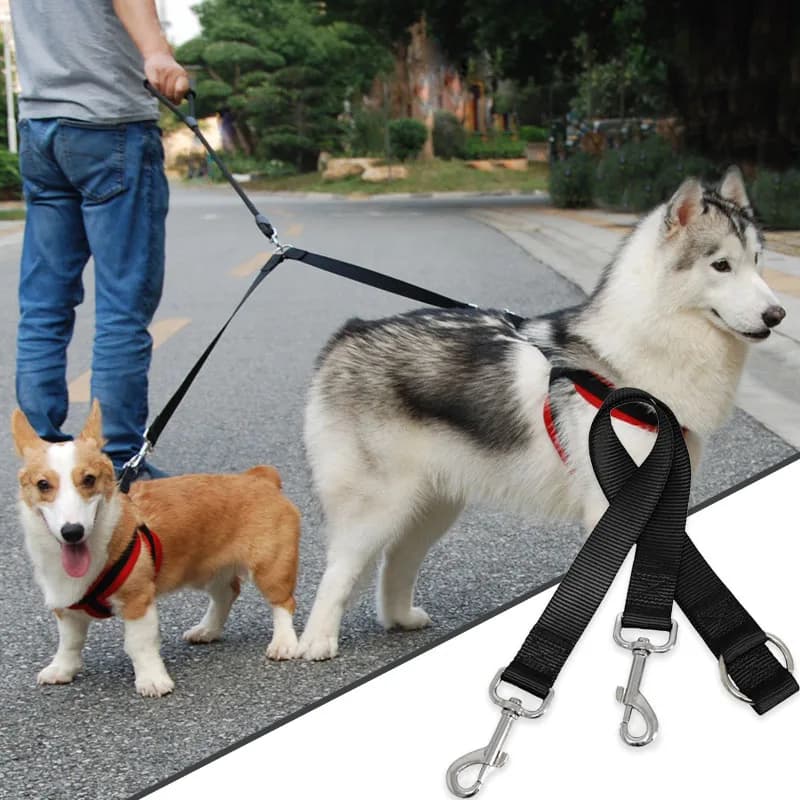 Guinzaglio per cani doppio accoppiatore Guinzaglio da passeggio regolabile in nylon resistente a forma di V due in uno Accessori per animali domestici resistenti e durevoli