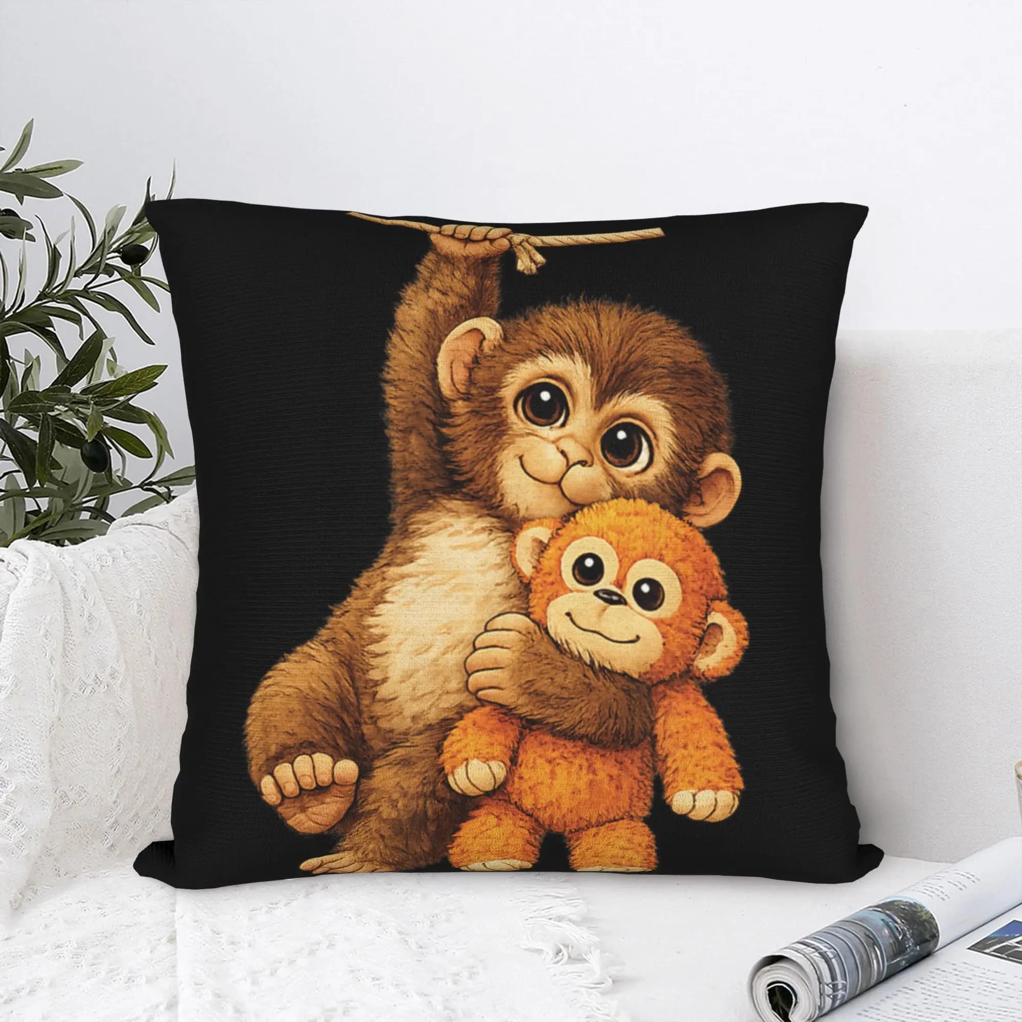 Pillow Cover Cute Monkey Punch Stuffed Buddy Plush Hugging Monkey Punch Retro Trendy Pillow Case For Car Home Decor Pillowcases