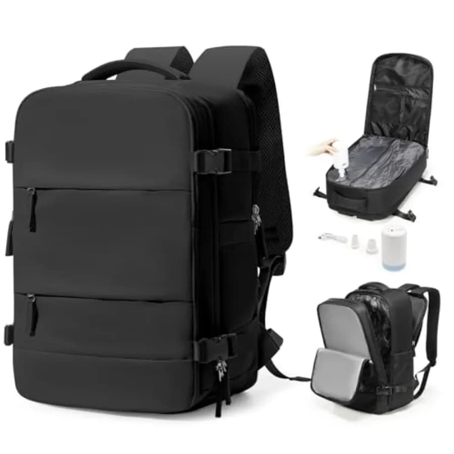 Zaino da Viaggio con Sistema di Compressione Sottovuoto e Pompa, Zaino da Viaggio con Sistema Sottovuoto per Oggetti Personali, Grande Capacità