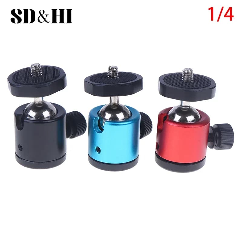 360 ° Mini swivel ball head with universal support for tripod with 1/4" screw for action cameras with LED video microphone for smartphone