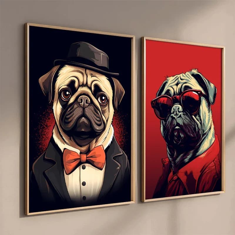 (No frame)Modern Art Pugs Posters Canvas Painting And Print Nordic Style Wall Art Picture for Living Room Home Office Decor F