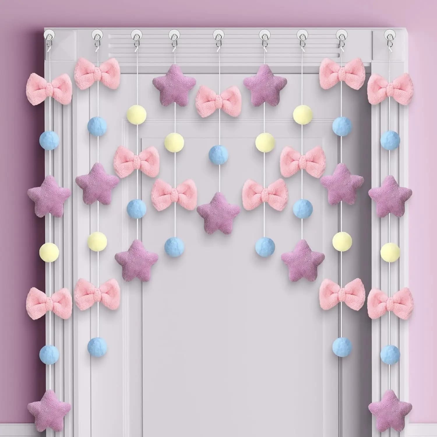 Tenda corta con fiocco rosa carino, divisorio in filo, decorazione per finestra sospesa, tende per porte per feste, tende per porte del bagno, camera da letto per ragazze